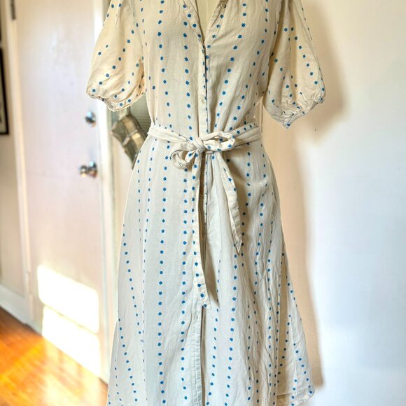 The Tiny Big Sister button down linen/cotton star print midi dress size 34/small - Picture 3 of 8